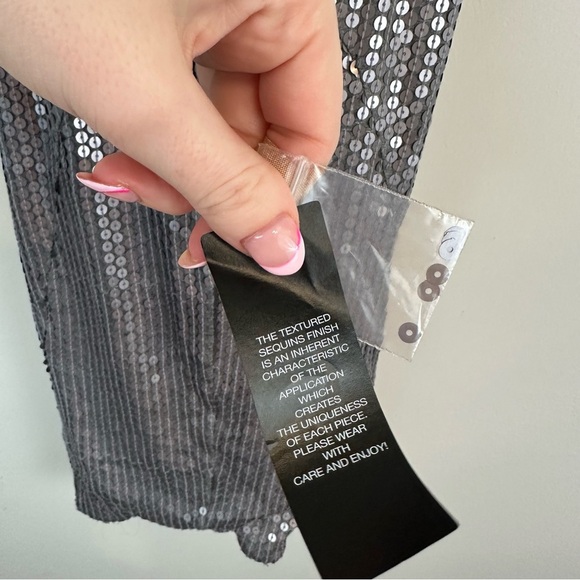 BCBG Maxazria | Silver Sequin Halter Neck Low Back Mini Dress Size Medium NWT - Picture 5 of 5